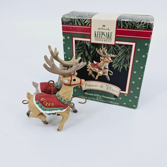 Lot of 2 Vintage 90s Hallmark Keepsake Ornaments Santa Claus & Prancer & Vixen - Picture 7 of 14